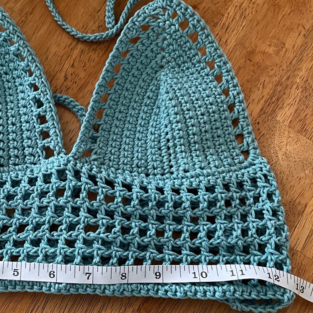 Handmade Halter Crochet Boho Hippie Bralette Crop Top Off the Shoulder with Mesh - Picture 5 of 7